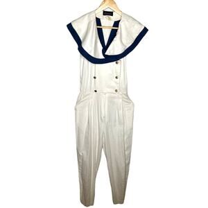 Vintage 1950's RETRO Sailor Jumpsuit Pin Up Costume White Navy Blue Cos Play 12